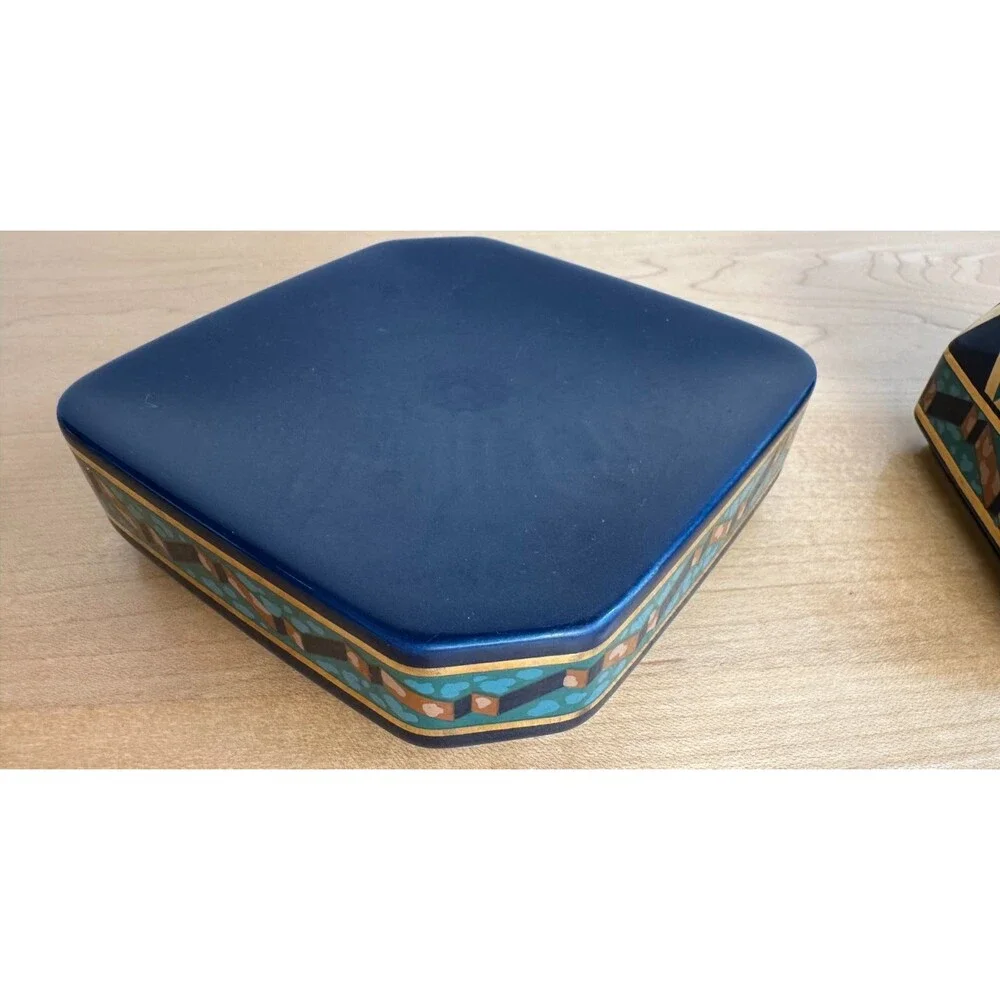 Vintage Saturday Knight Japan Art Deco Cobalt Blue Soap Dish Toothbrush Holder
